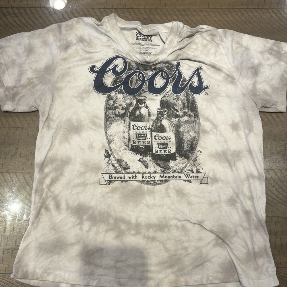 Coors Tee shirt T shirt Top Beer Tie Dye Brown White grey size large READ